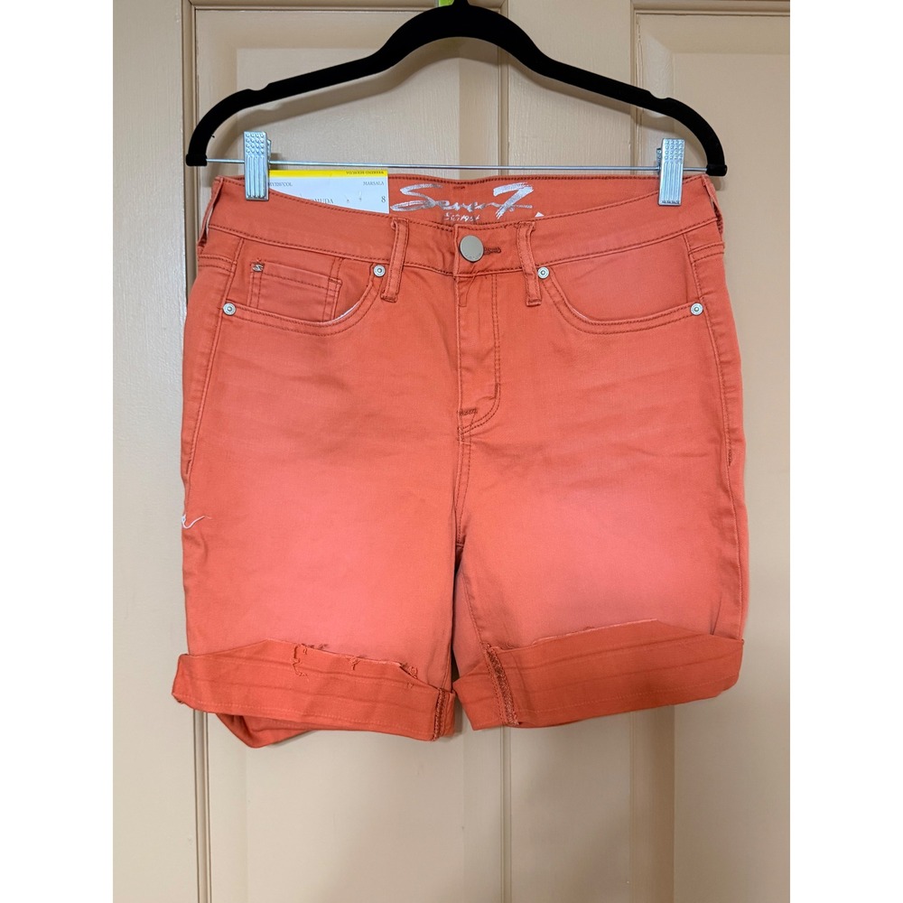 Seven7 Weekend Bermuda Shorts Marsala Orange Release Hem Stretch Denim Size 8
